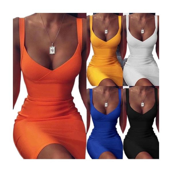 

casual dresses women's pure color suspender v-neck buttock wrap dress, Black;gray