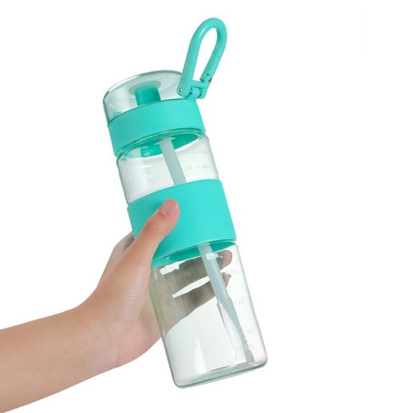 

water bottle with straw plastic sports flip-up lid spring buckle for outdoor hiking camping bpa free