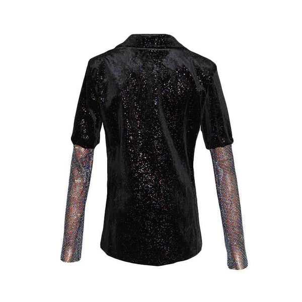 

suits black streetwear blazer for women notched long sleeve patchwork diamond casual blazers female fashion clothes, White;black