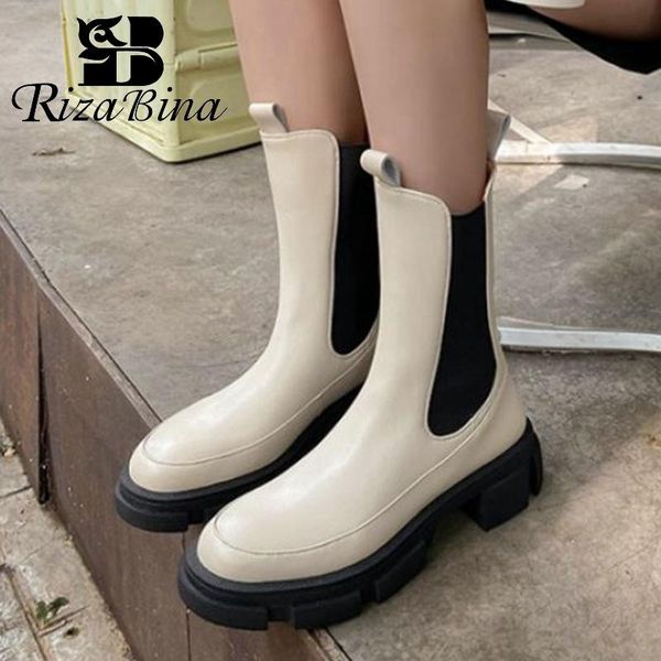 

boots rizabina 2022 women real leather ankle shoes mixed color platform slip on shprt boot outdoor female footwear size 34-40, Black