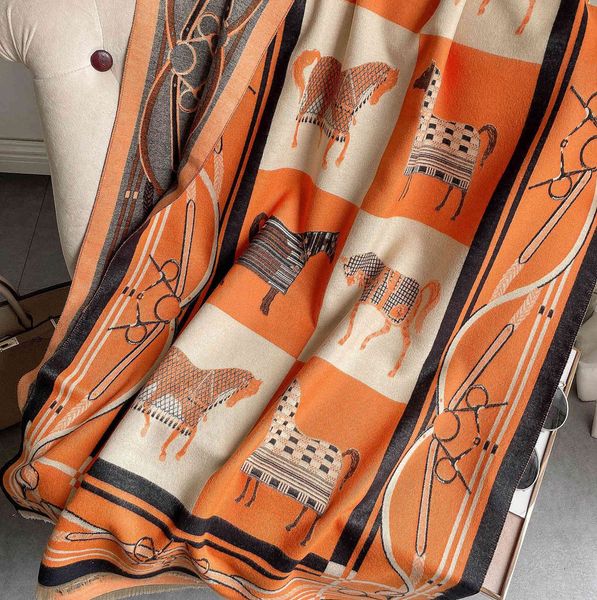 

design imitation cashmere decorative air conditioning shawl 2021 warm pattern jacquard scarf women's versatile tassel bib poyl, Blue;gray