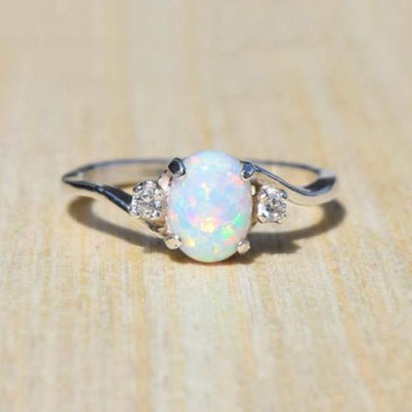 

hoop & huggie exquisite women's sterling silver rings oval cut fire opal diamond jewelry birthday gifts bridal engagement party 2021, Golden;silver