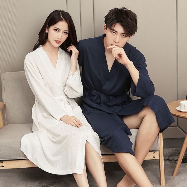 

sleepwear spring couple bathrobes for female men thin summer solid pajamas pocket bandage f660 robes si53, Black;red