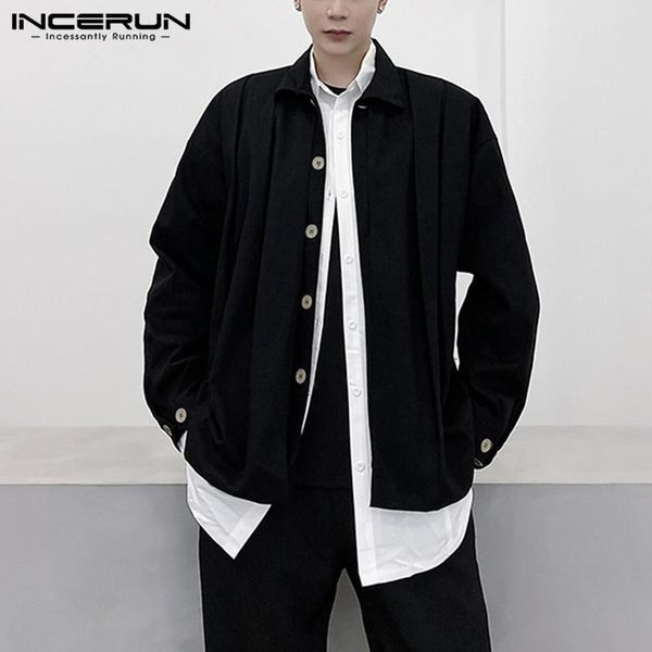 

men solid shirts vintage button up camisa man long sleeve turn down collar blusas streetwear loose brand shirt plus size men's casual, White;black