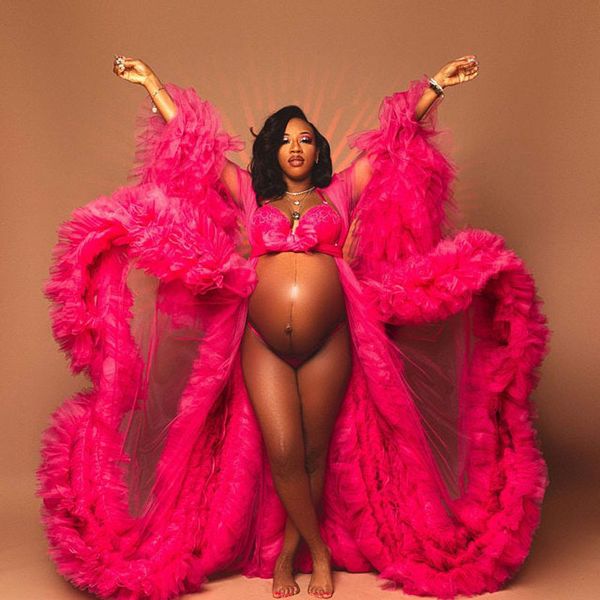 

african pink maternity dress robes for p shoot or baby shower ruffle tulle chic women prom gowns ruffles long sleeve pgraphy robe party dres, Black