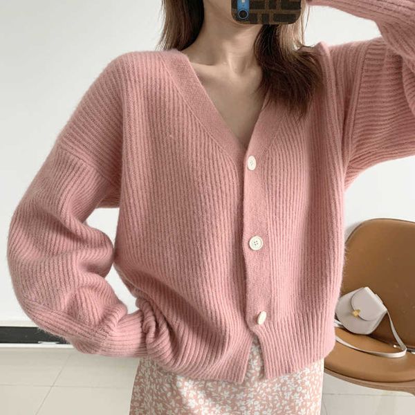

women's sweaters autumn spring for women short style solid oversized female casual cardigans v neck single breasted lantern sleeve 9z0r, White;black