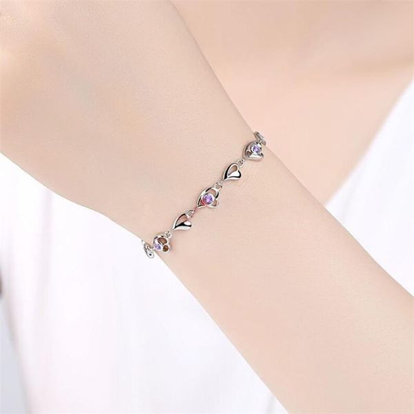 

link, chain princess crystal heart bracelets women jewelry silver plated girl bracelet accessories bright lady birthday gift, Black