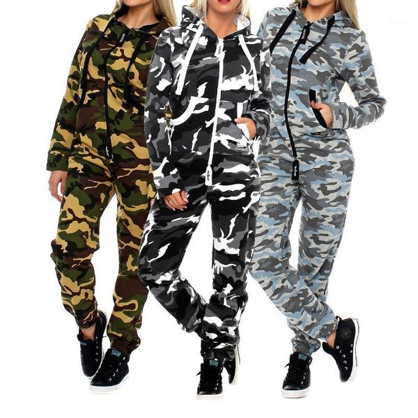 

two piece dress zogaa 2021 fashion camouflage tracksuit jogging suit hooded sweatshirt+jogger pants 2 set women hoodies s-2xl, White