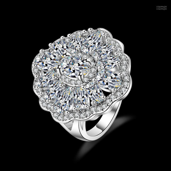

cluster rings yayi jewelry fashion princess cut prong setting white cubic zirconia silver color engagement wedding party leaves gift, Golden;silver