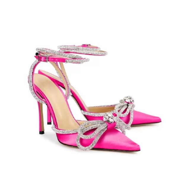 

high heel sandals for wedding women double butterfly bow crystal silk pumps bride shoes party chic style runway shoe brand highs heels brigh, Black