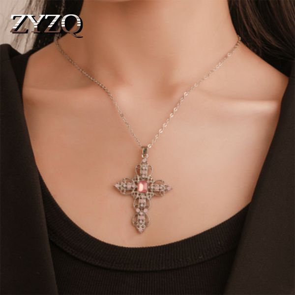 

zyzq vintage hollow out cross necklace ing bohemia women accessories jewelry choker neckalce with tiny stone paved, Silver