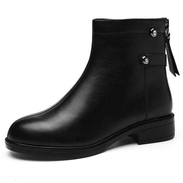 

boots women shoes genuine leather short trend casual square heeled autumn winter plus velvet black martin m0011 xxsl