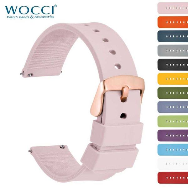 

wocci watchband 14mm 18mm 20mm 22mm 24mm silicone sport watches strap women replecement band bracelet stainless rose gold buckle h0915, Silver