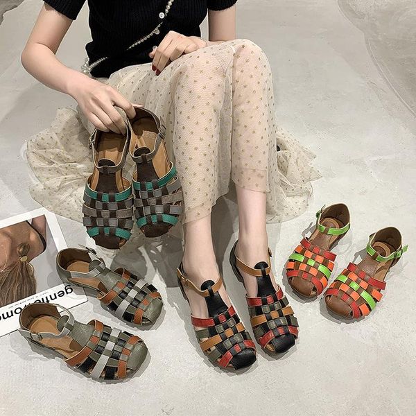 

sandals flat sandal shoe summer heels 2021 women's buckle strap without low girls fashion multicolored closed comfort casual rome ba, Black