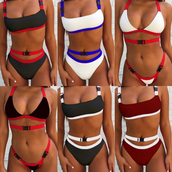 Sexy branco / vermelho alto corte fora biquini swimsuit mulheres brasileiro biquíni biquíni swimwear bandage fivela nadar banho terno gota shippingx0523