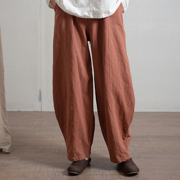 

capris retail bags 6 color plus size women's flax cotton hare slacks elastic waistline 2021 spring, Black;white