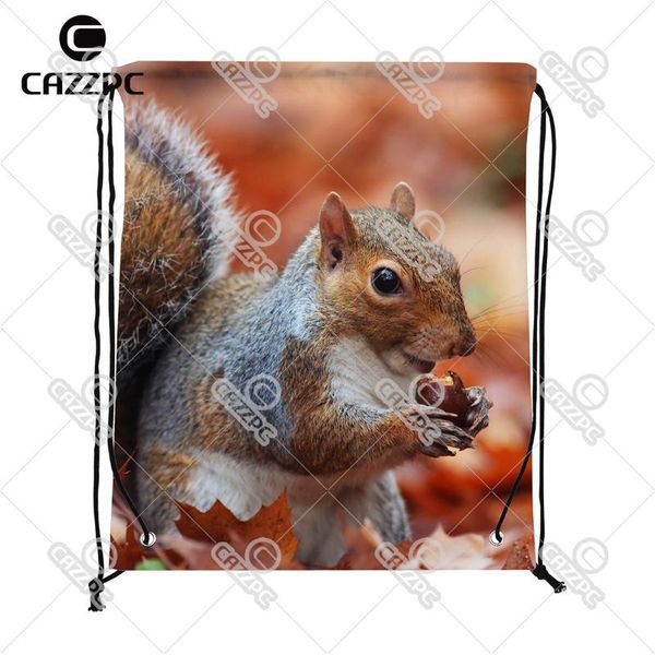 

shopping bags autumn lovely greedy squirrels pattern print custom individual nylon fabric drawstring backpack gift bag