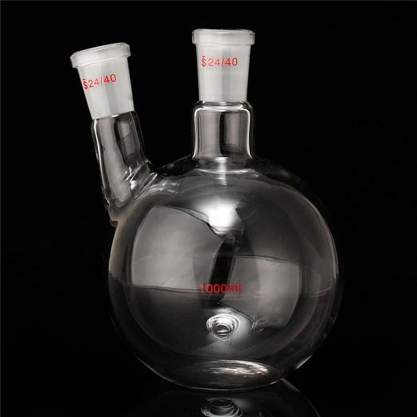 

lab supplies kicute 1000ml 2 neck 24/40 flat bottom glass flask chemistry laboratory boiling bottle glassware kit transparent