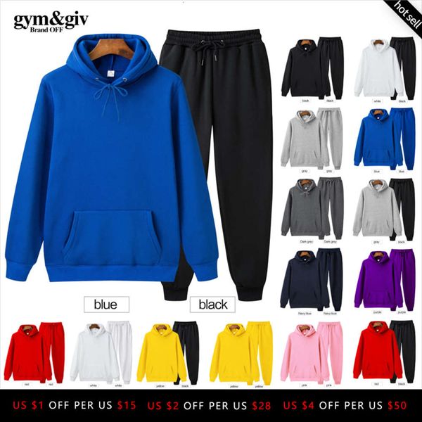 

two pieces set mode hooded sweater men sports clothing hoodie herfst men hoodie + broek sets, Black