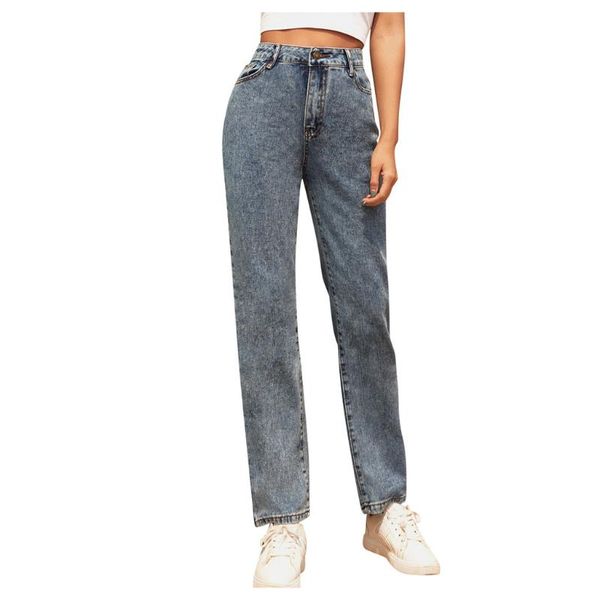 

women's jeans personality home slim denim zipper leisure comfortable solid color trousers loose pants high quality, Blue