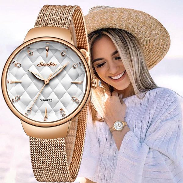 

wristwatches sunkta watch womens fashion dress quartz wrist ladies stainless steel waterproof watches relogio feminino, Slivery;brown