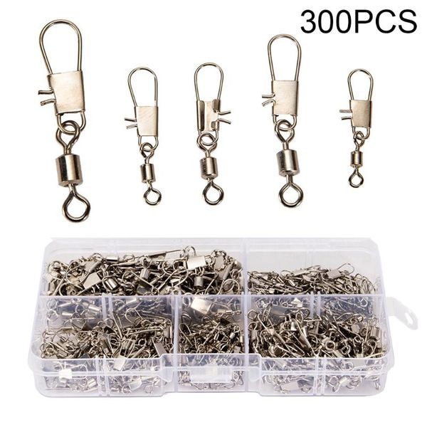 

300pcs/box snap stainless steel fishing hook fish line connector pin lure bearing rolling swivel tackle hooks