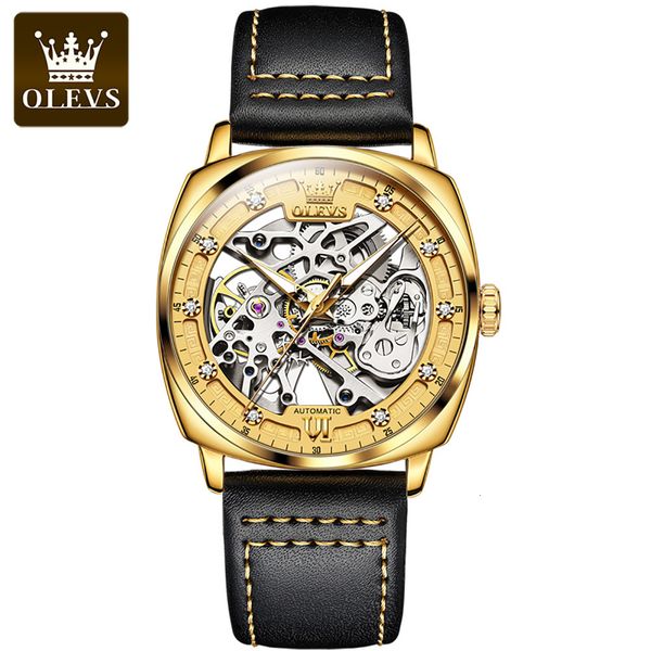 

olev's original fashion men's hollow watches transparent automatic mechanical waterproof sports montre homme 6651, Slivery;brown