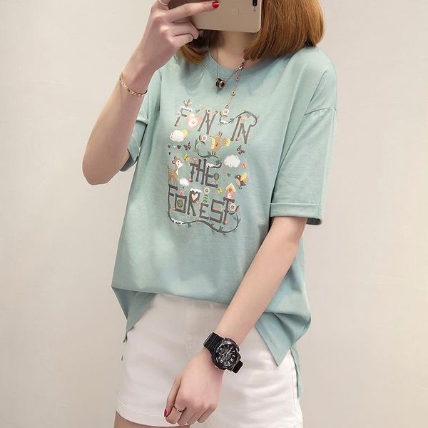 

women's t-shirt women 2021 summer clothes ins half-sleeved print loose short sleeve tshirt harajuku t-shirts plus size tees, White