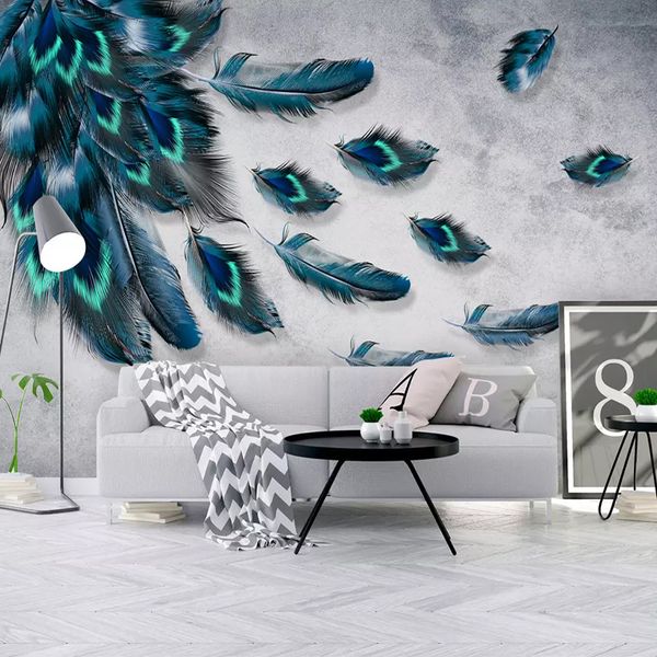 

custom mural wallpaper 3d fashion colorful hand painted feather texture wallpaper for walls roll bedroom living room home decor