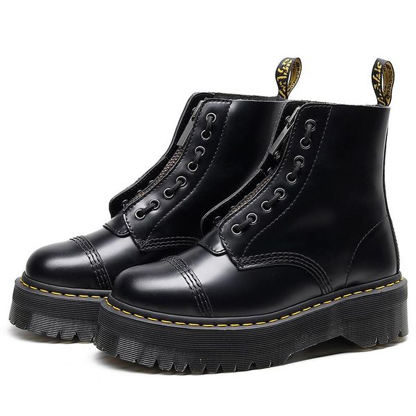 

boots women winter platform ankle 2021 genuine leather goth zapatos de mujer 35-44, Black