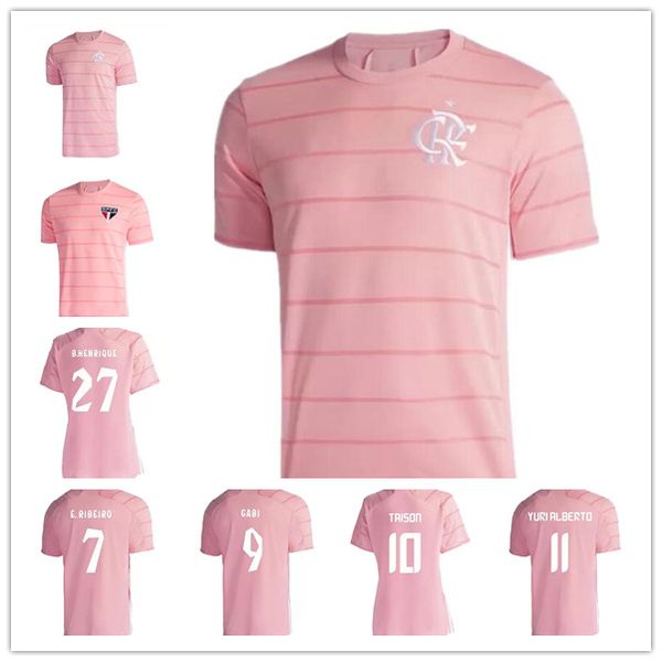 

21 22 outubro rosa flamengo soccer jerseys gabi sao paulo sc internacional pink special football shirts 2021 2022 sci spfc mengo october ros, Black;yellow