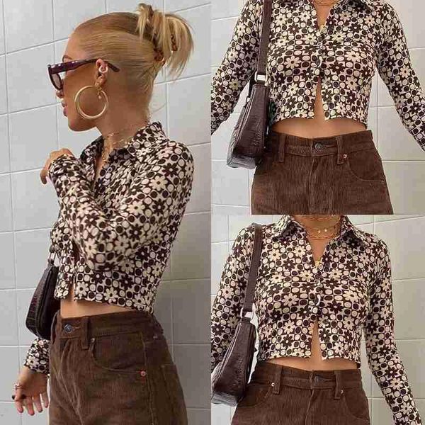 

ladies floral print slim slimming long-sleeve cropped cardigan vacation travel leisure shirt women's t-shirt, White