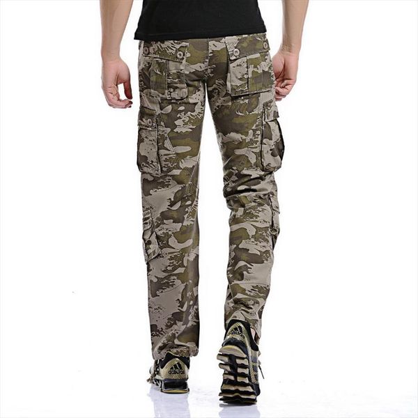 

loose multi pocket camouflage casual women pants cotton straight big yards long frock zipper male washed trousers, Black