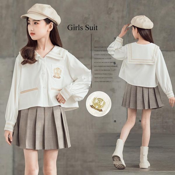 

clothing sets children's set spring 2021 college style girls shirt pleated skirt two-piece suit for clothes kids costume, White