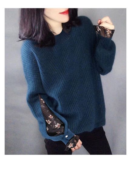 

women's sweaters 2021 autumn style korean fashion net yarn loose round neck pullover alpaca knitted sweater, White;black