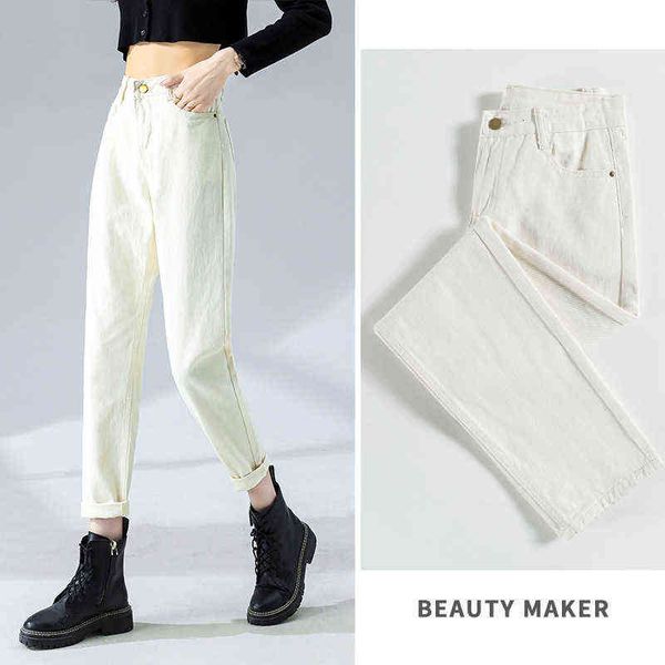 

harlan jeans women's autumn and winter 2021 high waist slim nine point loose straight tube radish daddy pants, Black;white