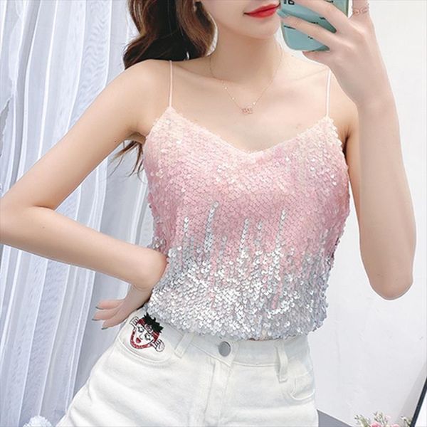 

sequined rainbow women camis night club latin shinning y2k summer, White