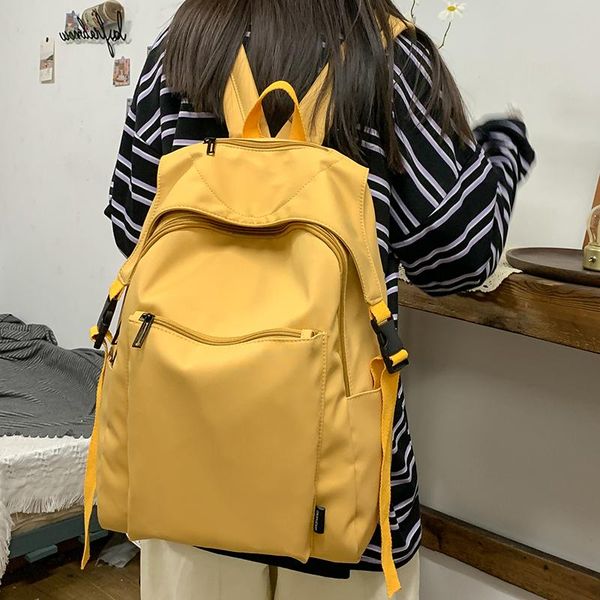 

quality college school bag women casual simple backpack travel for solid color nylon unisex