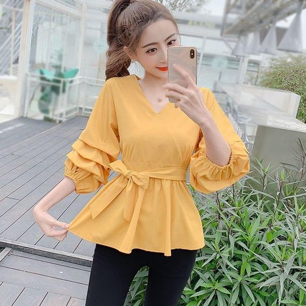 

women's blouses & shirts summer casual chiffon blouse female flare sleeve women fashion, White