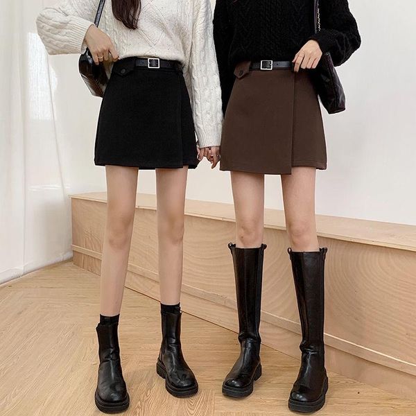 

skirts irregular autumn and winter women's skirt high waist a- line woman faldas jupe, Black