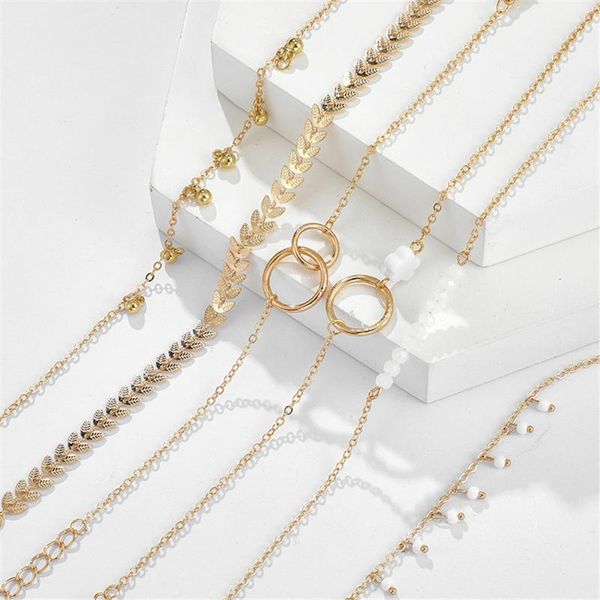 

beaded, strands simple circle bracelet european and american personality small flowers arrow leaf 6 piece combination fasion all-match, Black