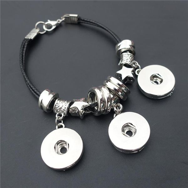 

charm bracelets 12pcs/lot fashion star charms black rope metal 18mm snap buttons bracelet jewelry, Golden;silver