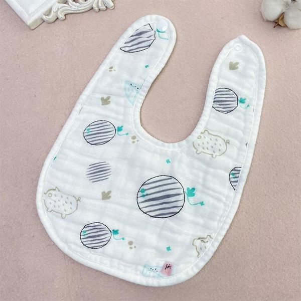 

hair accessories cartoon printed u-shaped back buckle baby bibs 8-layer cotton gauze saliva towel infants feeding burp cloth scarf bandana b, Slivery;white