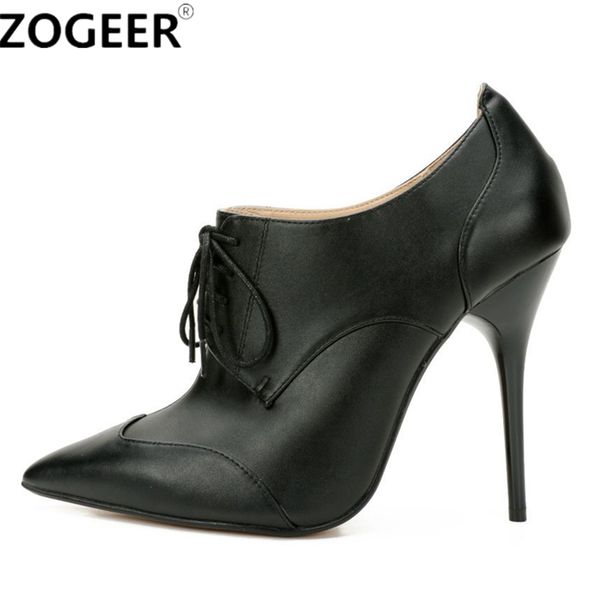 

plus size 48 women boots fashion lace-up ankle boots for women shoes elegant short shoes thin high heels black pumps shoes 210428