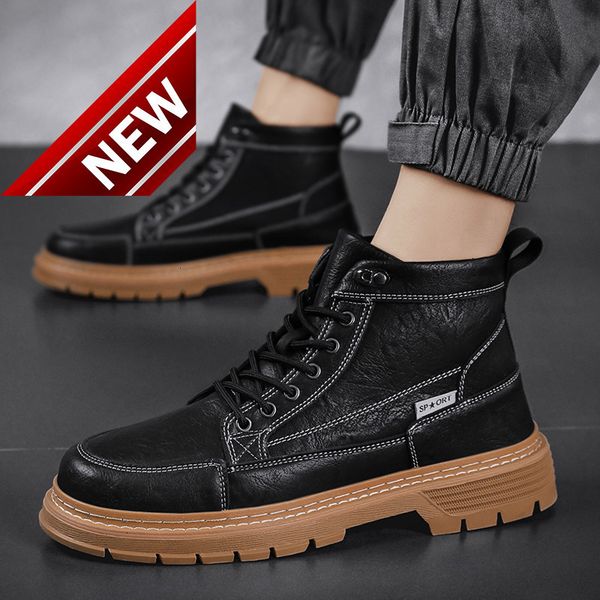 

martin boots men's shoes spring and autumn middle waterproof black motorcycle short british style high work clothes fashion