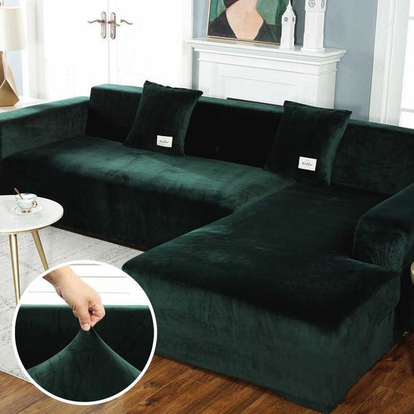 Plüsch-Sofa-Abdeckung, Samt, elastisches Leder, Eckabschnitt für Wohnzimmer, Couch, Set, Sessel, L-Form, Sitzbezug 210607