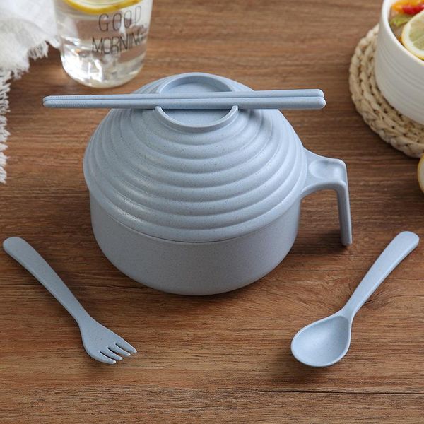 

bowls family , fruit wheat straw instant noodle bowl with lid chopsticks spoon fork cutlery set