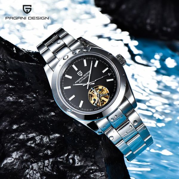 

wristwatches pagani design automatic men watches black mechanical watch 100m waterproof business sport wristwatch reloj, Slivery;brown