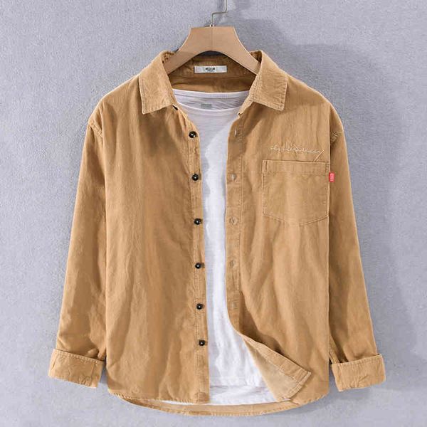 

men's t-shirts spring and autumn classic corduroy long-sleeved shirts casual all-match pure cotton for men retro brand shirt mens vyuq, White;black