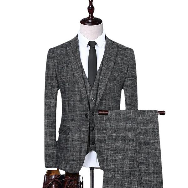 

men's suits & blazers jacket+vest+pant men 3 pieces spring autumn plaid slim business casual check office work party prom wedding groom, White;black